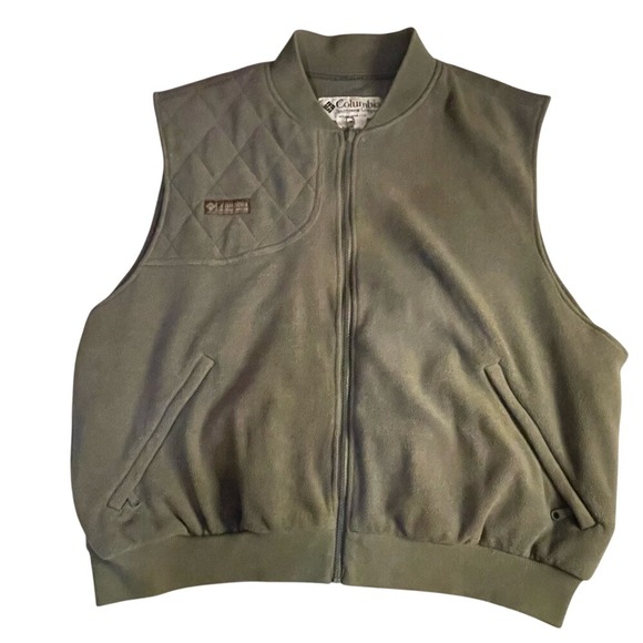 Columbia Other - Columbia Sportswear Fleece Shooting Vest Olive Green XXL Full Zip Quilted Patch‎